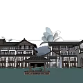 Rural Self Built House Traditional Style With Water Reflections And Palm Trees