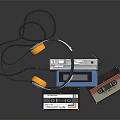 Retro Portable Boombox with Yellow Headphones and Classic Cassette Tapes for Audio Playback Setup