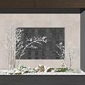 Courtyard Garden Landscape Design With Decorative Dry Branches Stones Moss And Tile Wall