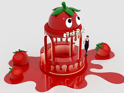 Tomato Themed Milk Tea Shop With Vibrant Red Dome Building And Fresh Tomato Decorations 3d model