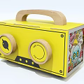 Pink Retro Portable Speaker with Wooden Handle and Dual Speakers BASON