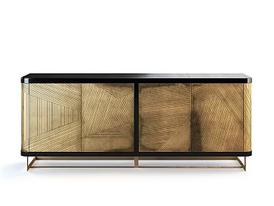 Elegant Modern Entryway Console Side Cabinet With Gold Metal Frame And Geometric Pattern Wood Panels 3d model