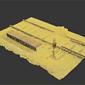 Railroad Tracks Scene With Small Red Roof Building Signal Light And Gravel Bed