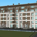 Modern Multistory Residential Building With Balconies Windows Grass Lawn And Water Pool