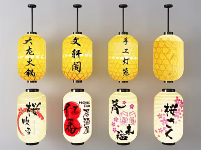 Traditional Chinese Decorative Lanterns with Various Chinese Characters and Floral Patterns 3d model