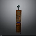 Tall Wooden Cabinet With Multiple Shelves Drawer And Decorative Top Ornament