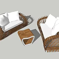 Modern Wicker Landscape Seats With White Cushions And Wooden Coffee Table