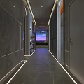 Luxurious SPA Sauna Corridor With Gray Marble Walls Red Maple Tree And Modern Lantern Decor