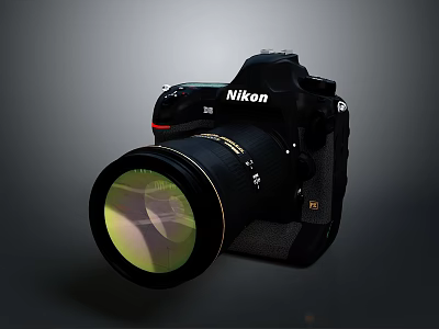 Nikon Professional DSLR Digital Camera With Telephoto Lens And Black Body 3d model