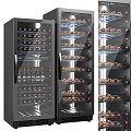 Three Wine Refrigerators With Glass Doors Multiple Shelves And Illuminated Wine Bottles