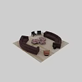 Purple Modular Sofa and Round Marble Coffee Table Set with Accent Chairs and Area Rug