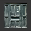 Old Green Paneled Wooden Door With Worn Surface And Reflective Display On Dark Background