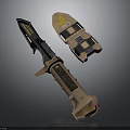 Futuristic Sci Fi Weapon with Blue Accents Brown Grip and Detailed Energy Core Design