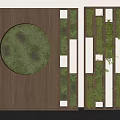 Wooden Framed Green Plant Wall With Circular Moss Design And Various Plants