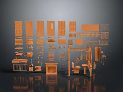 Household Items Wooden Models With Furniture Components Home Decor Elements And Daily Use Products 3d model