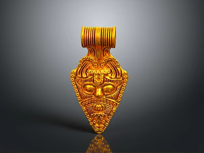 Gold Pendant With Intricate Carvings Decorative Triangular Shape Top Ring Detail 3d model