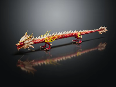 Chinese Style Decorative Dragon Statue With Red Gold Scales And Detailed Claws 3d model