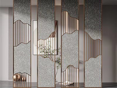 Modern Elegant Partition With Metal Frame And Wavy Hollow Design For Interior Decoration 3d model