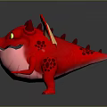 Cute Red Cartoon Dragon Character With Yellow Wings Big Eyes And Pink Belly
