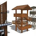 Diverse Wooden Tower Structures With Multi Level Design Balconies And Staircases 3d model