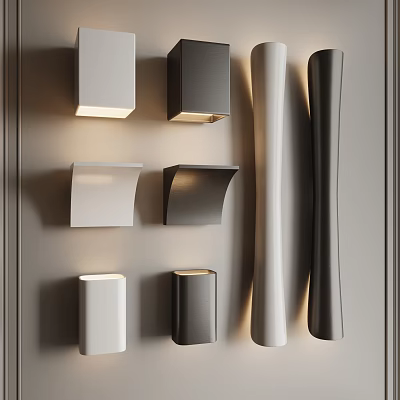 Modern Wall Lamps with Black White Gray Sleek Curved Square Designs for Minimalist Home Decor 3d model