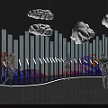 Modern Interior Display With Cloud Decorations Vertical Stripe Curved Wall Colorful Gradient And Human Silhouettes
