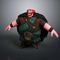 Cartoon Scottish Man With Red Hair Wearing Green Plaid Kilt And Fur Trim