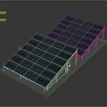 Blue Solar Panel 3D Model With Installation Structure And Metal Support Frames