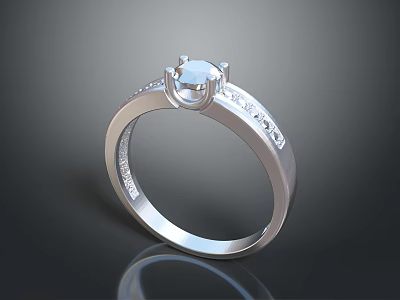 Elegant Silver Jewelry Ring With Diamond Center Stone And Side Diamonds 3d model
