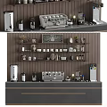 Elegant Modern Kitchen Sideboard With Coffee Machine Shelves Cups And Plants 3d model