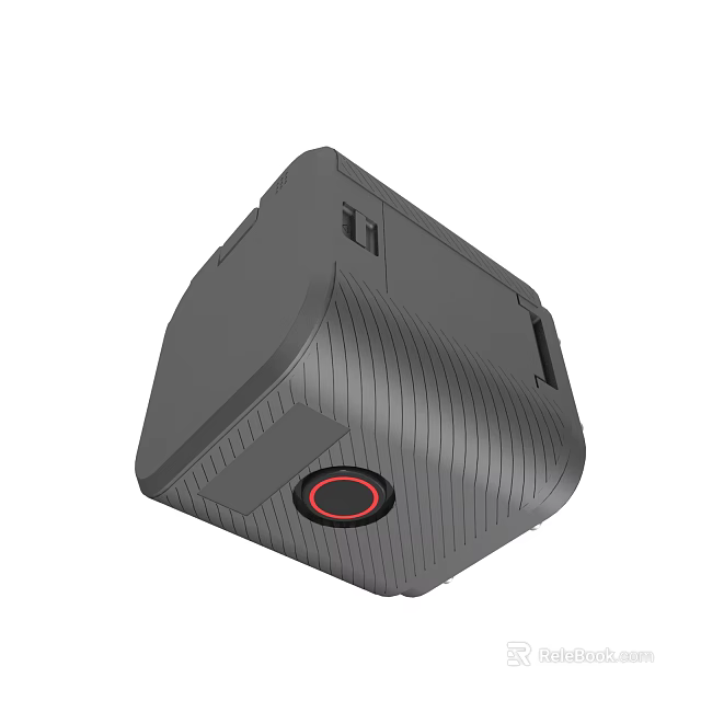 Black Textured Portable Electronic Device With Red Circular Component And Sleek Design 3d model 