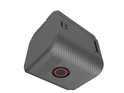 Black Textured Portable Electronic Device With Red Circular Component And Sleek Design 3d model