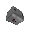 Black Textured Portable Electronic Device With Red Circular Component And Sleek Design