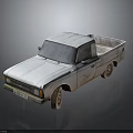 Old White Rusty Pickup Truck with Dirty Exterior Isolated on Gray Background