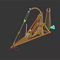 Ancient Yellow Catapult Structure With Ladder Rope System And Weights