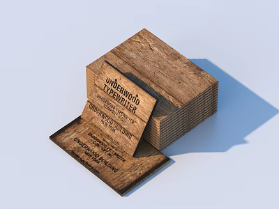 Stacked Wooden Business Cards With Natural Texture And Professional Details 3d model