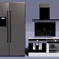 Modern Kitchen Appliances With Sleek Design Including Refrigerator Range Hood Cooktop And Oven