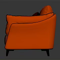 Modern Two Seater Sofa Interior With Orange Frame Burgundy Seat Three Cushions And Patterned Center