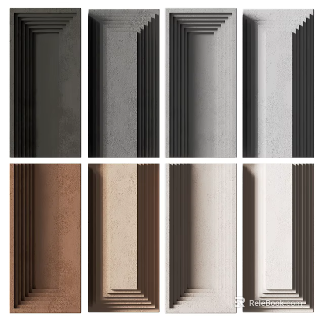 Decorative Wall Panels In Various Colors With Vertical Stripes And Different Tones 3d model