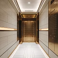 Modern Elevator Lobby With Light Colored Walls Golden Accents Geometric Pattern And Floor Tiles