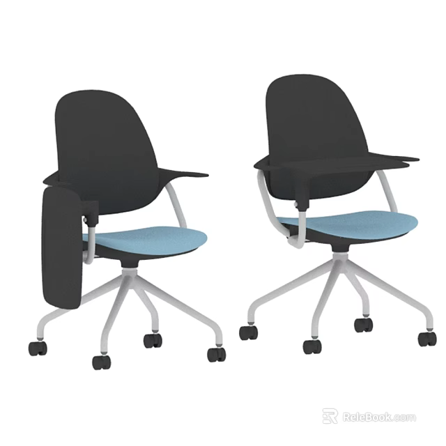 Modern Office Chair With Black Backrest Blue Seat Armrests And Silver Base 3d model 
