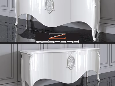 Elegant White Classic Dresser With Glossy Finish Carved Ornament And Curved Legs 3d model