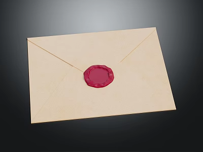 Vintage Paper Envelope With Red Wax Seal On Dark Background 3d model