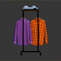 Colorful Casual Shirts Hanging on Metal Clothing Rack with Folded Clothes