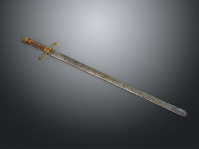 Intricate Carved Sword Sculpture With Decorative Metal Blade And Ornate Handle 3d model