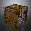 Vintage Gear Decorative Cube Storage Box With Golden Accents And Metal Details