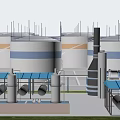 Industrial Plant Featuring Large Storage Tanks Blue Roof Structures Industrial Pipelines And Chimney Stacks