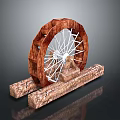 Wooden Mechanical Wheel Device With White Spokes And Support Base