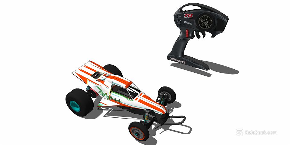 Electric Toy Racing Car With Remote Control Orange White Stripes And Large Wheels 3d model 
