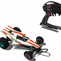 Electric Toy Racing Car With Remote Control Orange White Stripes And Large Wheels